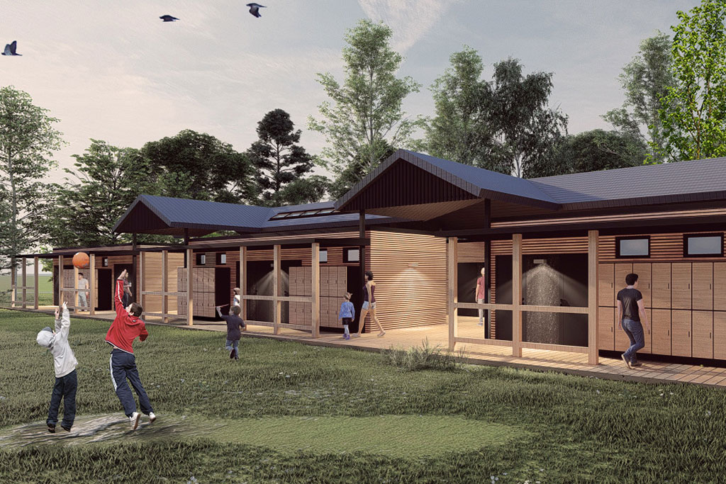 Sanitärgebäude mit viel Holz von CamperClean