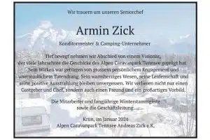Todesanzeige Armin Zick